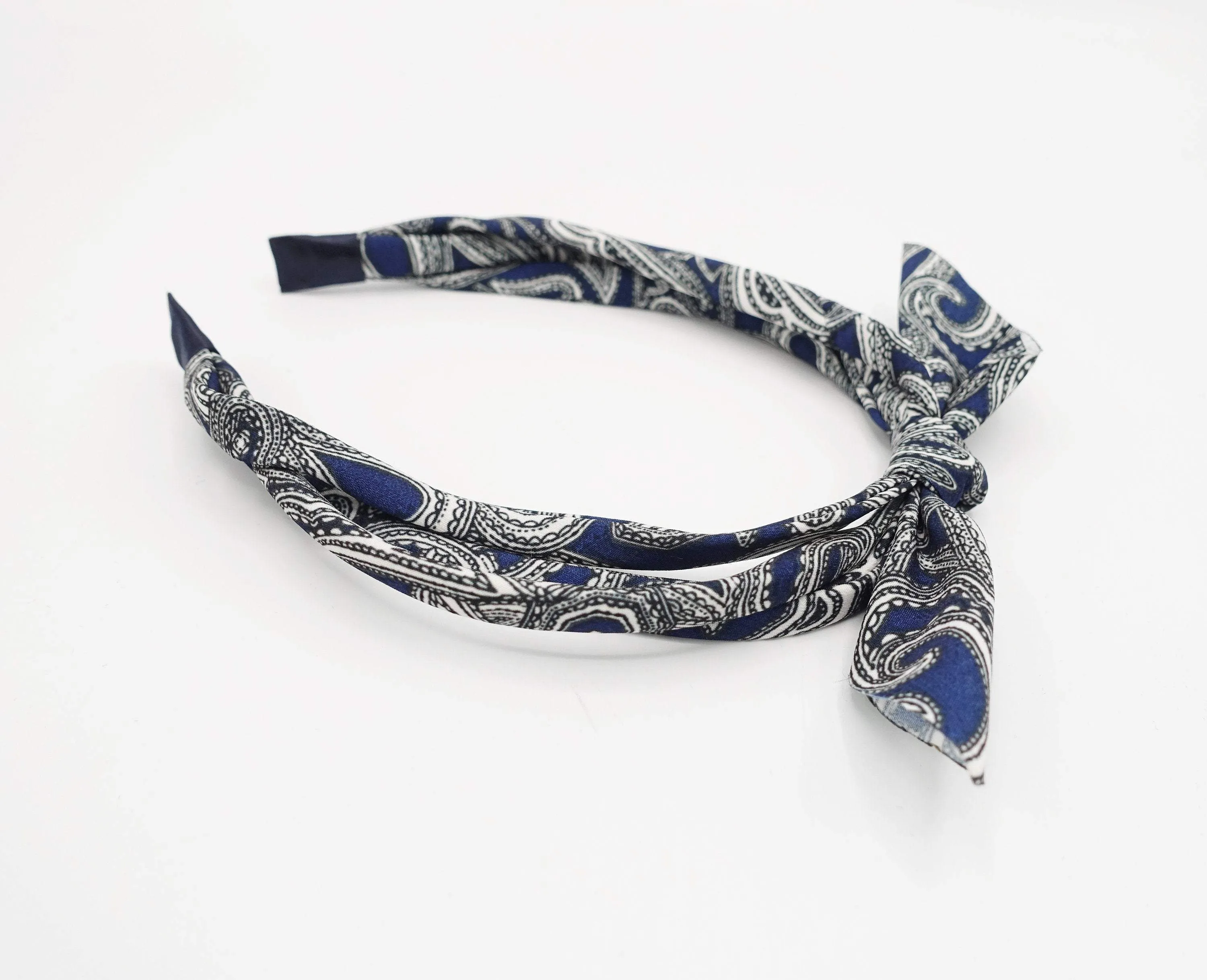 paisley print bow knot triple fabric strand headband unique thin hairband women hair accessory