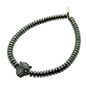 Panther Charm Haematite Gemstone Bead Bracelet