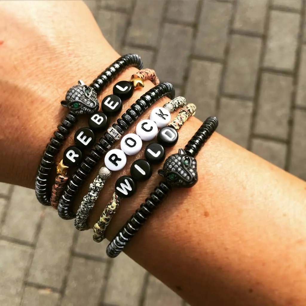 Panther Charm Haematite Gemstone Bead Bracelet