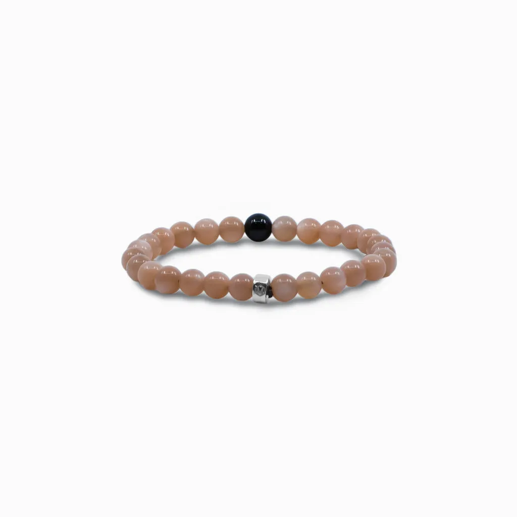Peach Moonstone & Tourmaline Beaded Bracelet