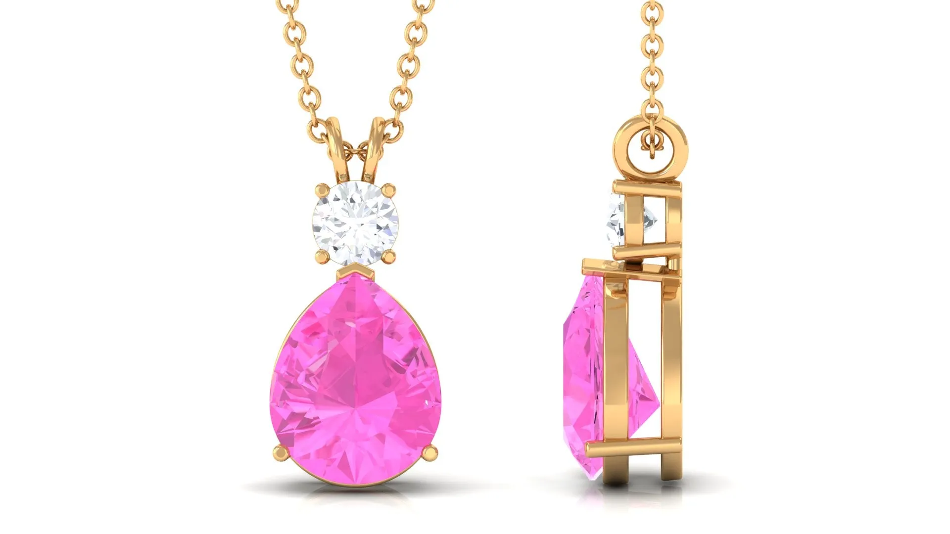 Pear Cut Created Pink Sapphire Drop Pendant Necklace