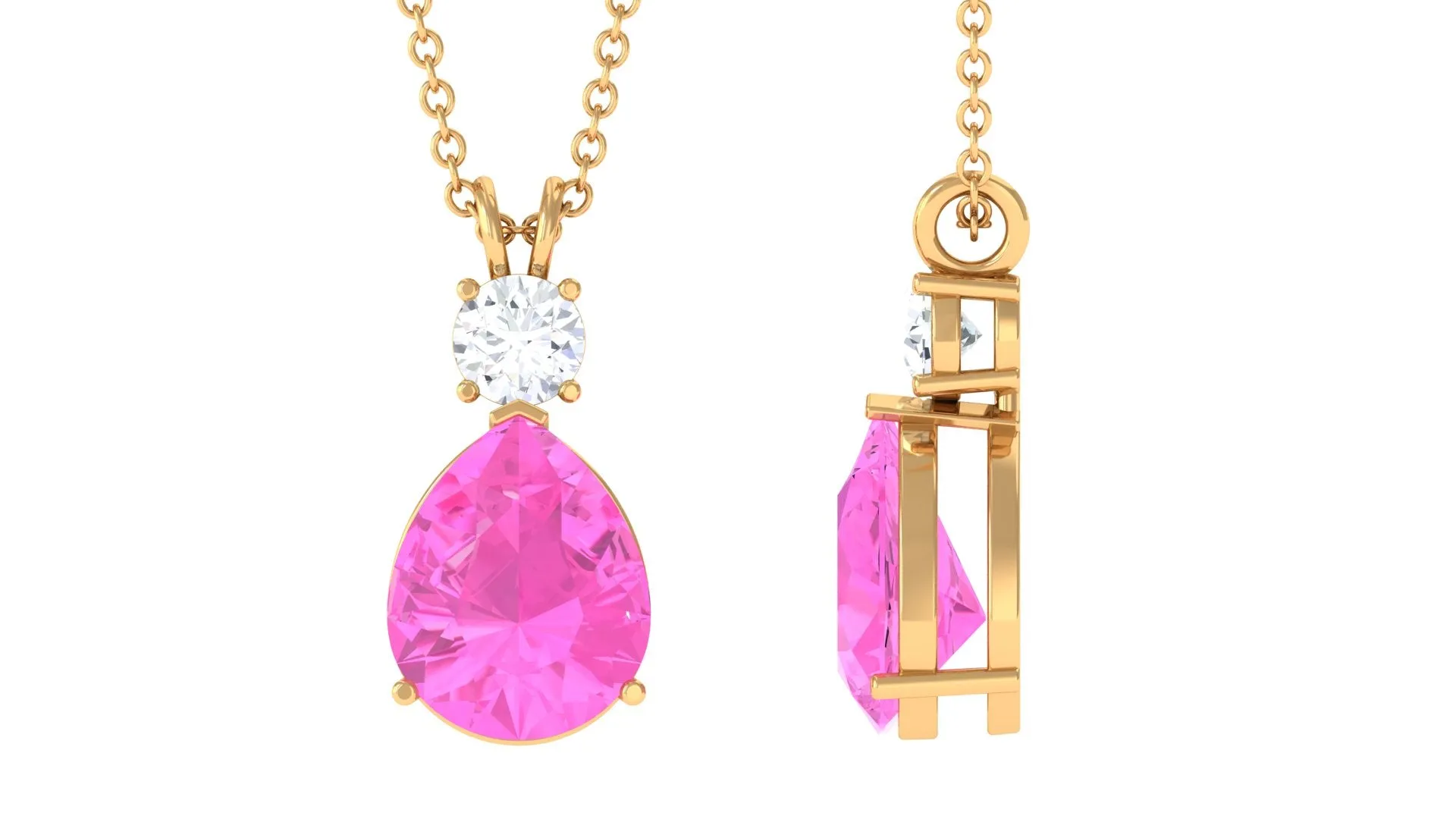 Pear Cut Created Pink Sapphire Drop Pendant Necklace