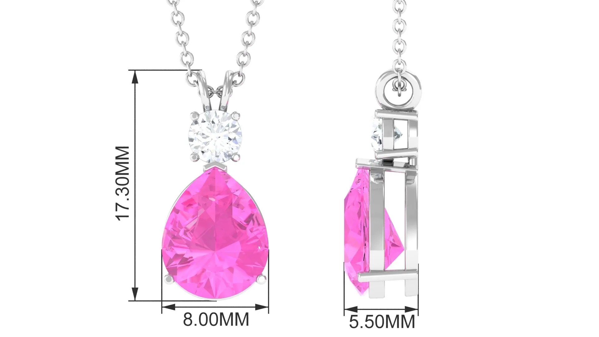 Pear Cut Created Pink Sapphire Drop Pendant Necklace