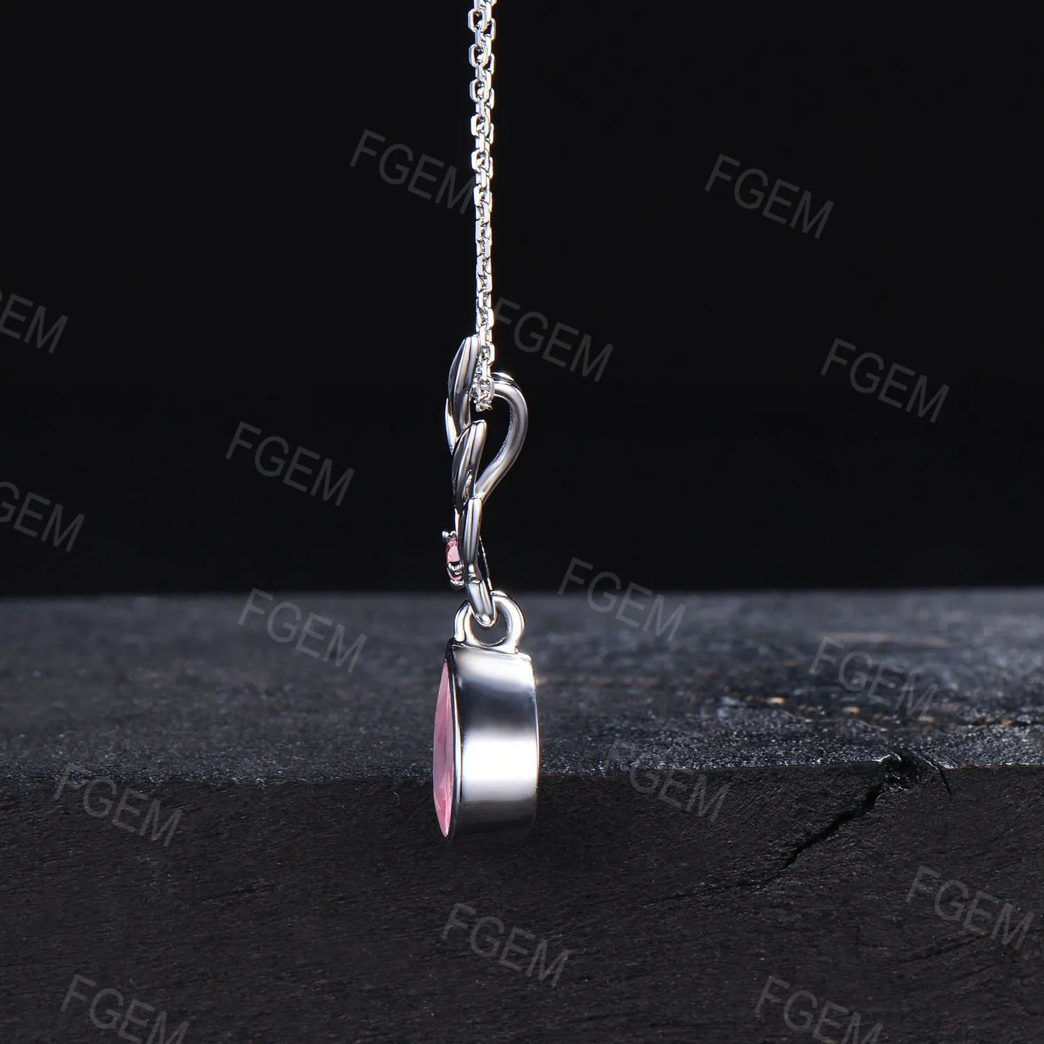 Pear Shaped Pink Sapphire Necklace 14k/18k Yellow Gold Leaf Necklace Greek Olive Leaf Padparadscha Sapphire Wedding Olive Tree Leaf Pendant