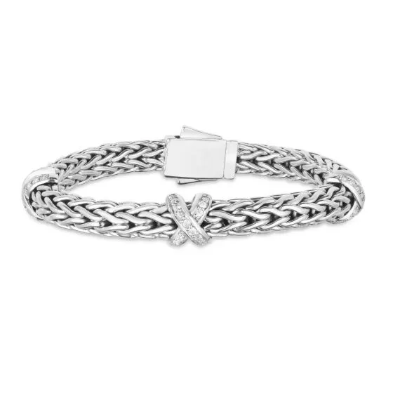 Phillip Gavriel Sterling Silver Woven X White Sapphire Bracelet