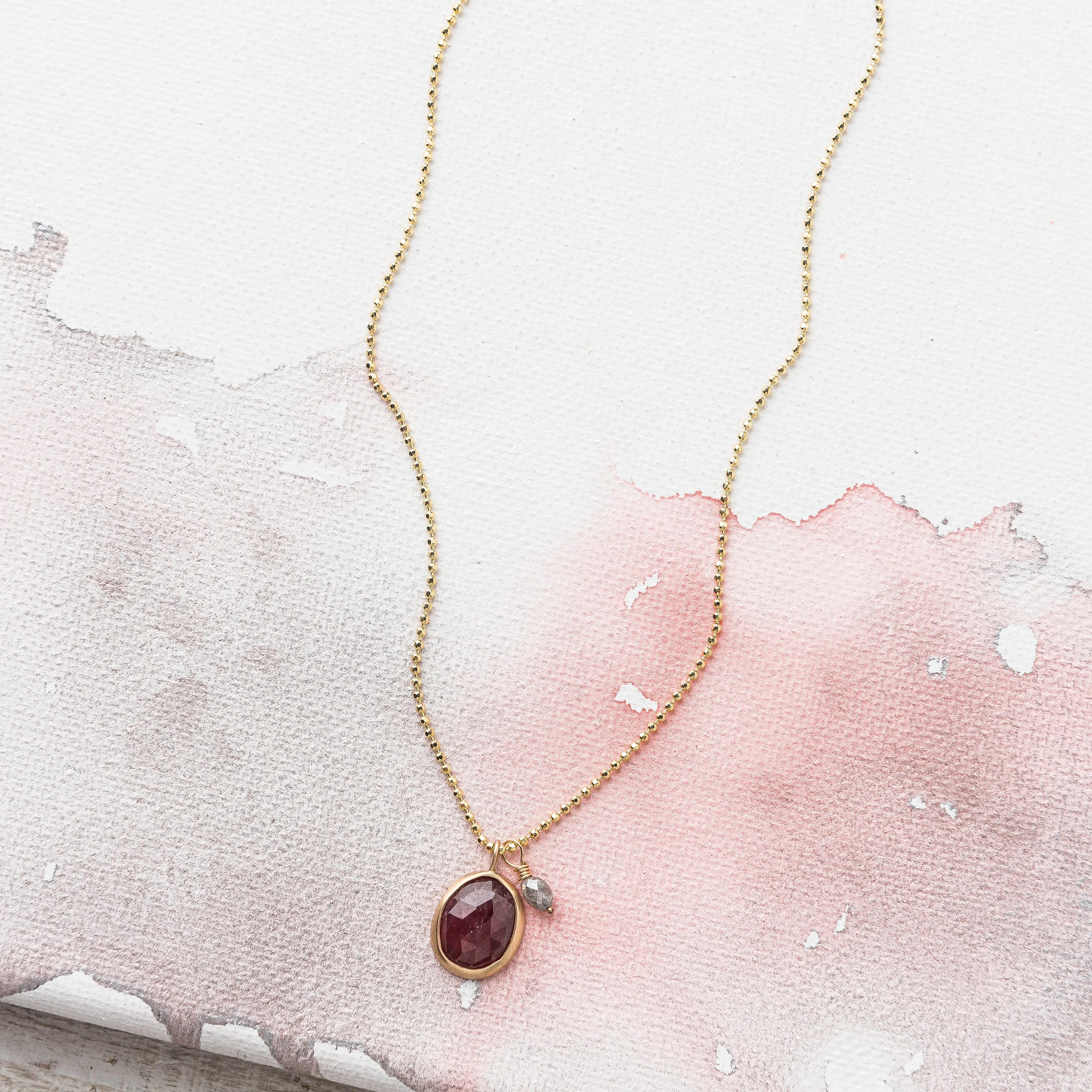 Pink Sapphire Necklace with Gray Diamond in 14k Gold