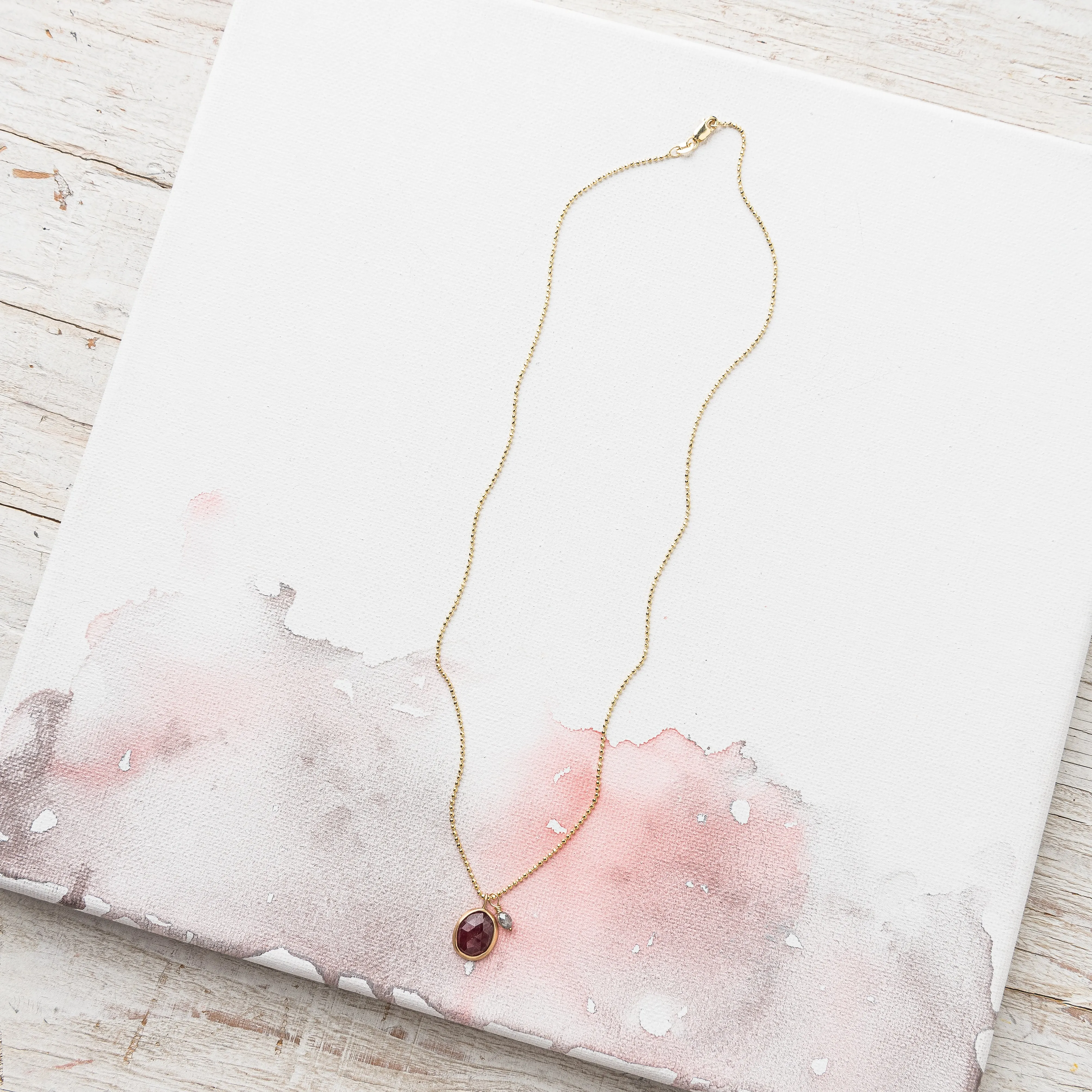 Pink Sapphire Necklace with Gray Diamond in 14k Gold