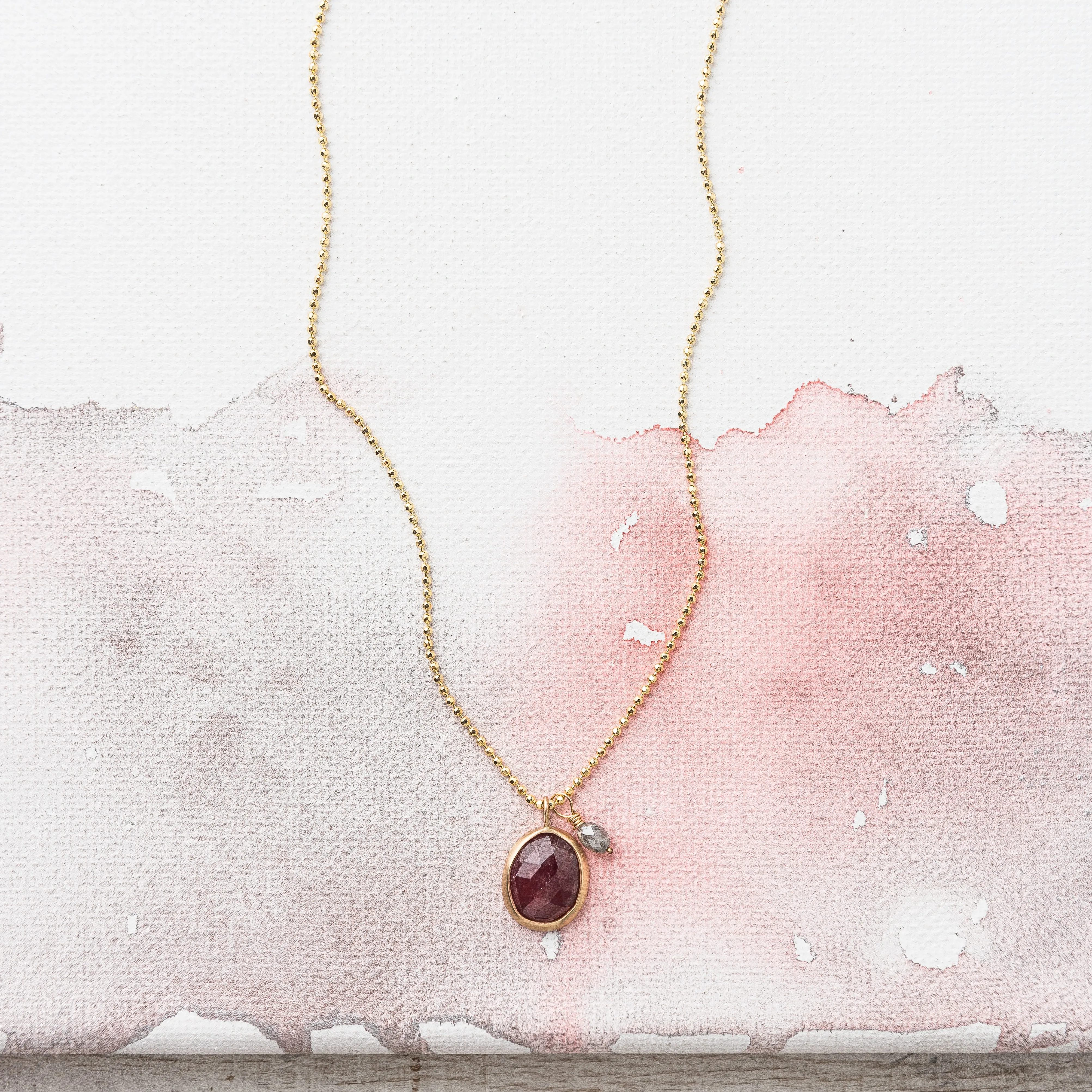 Pink Sapphire Necklace with Gray Diamond in 14k Gold