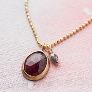 Pink Sapphire Necklace with Gray Diamond in 14k Gold