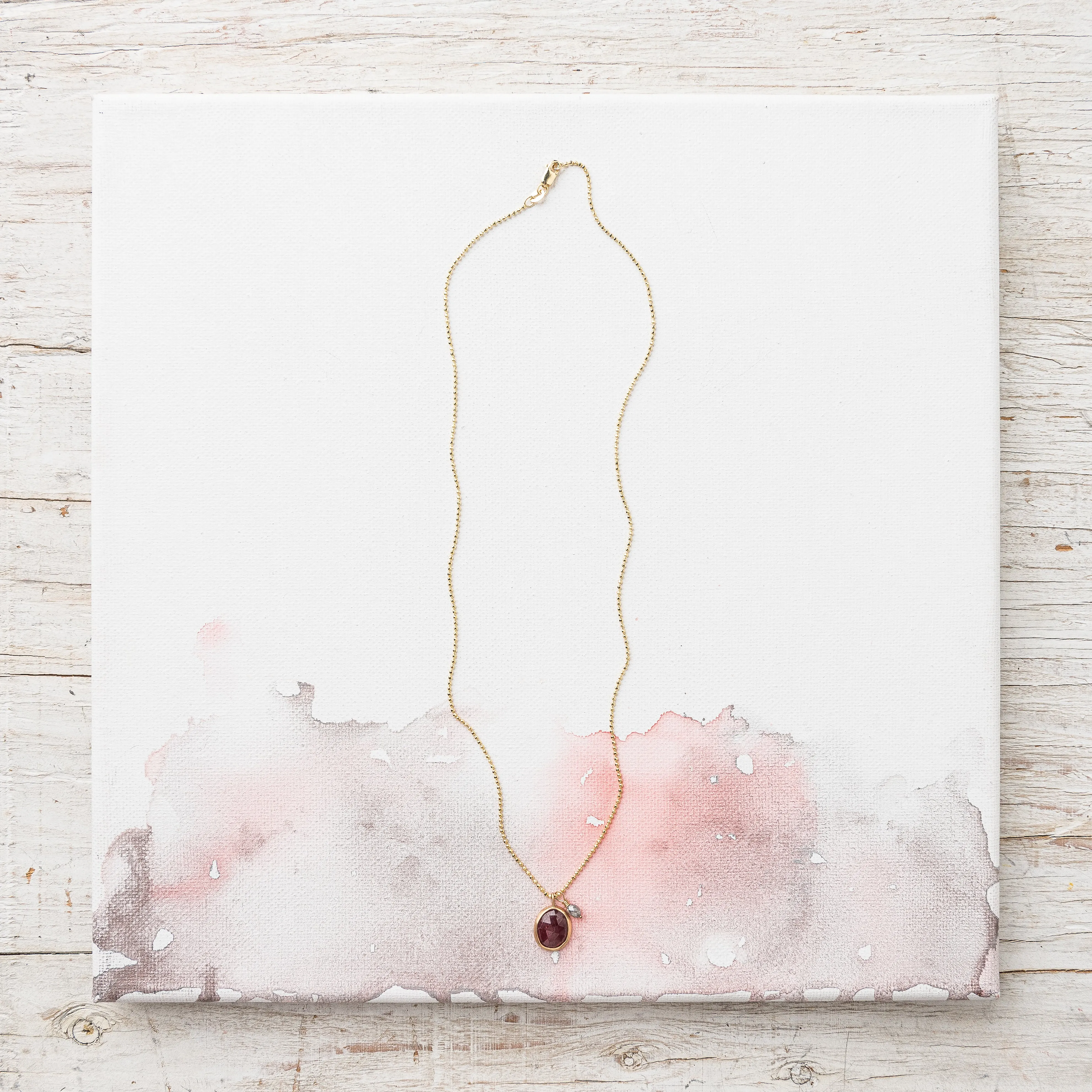 Pink Sapphire Necklace with Gray Diamond in 14k Gold