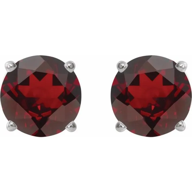 Platinum 6 mm Natural Mozambique Garnet Stud Earrings