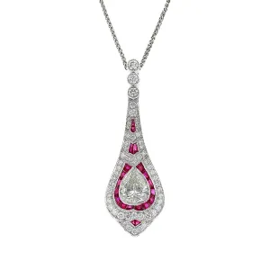 Platinum Diamond and Ruby Pendant Necklace