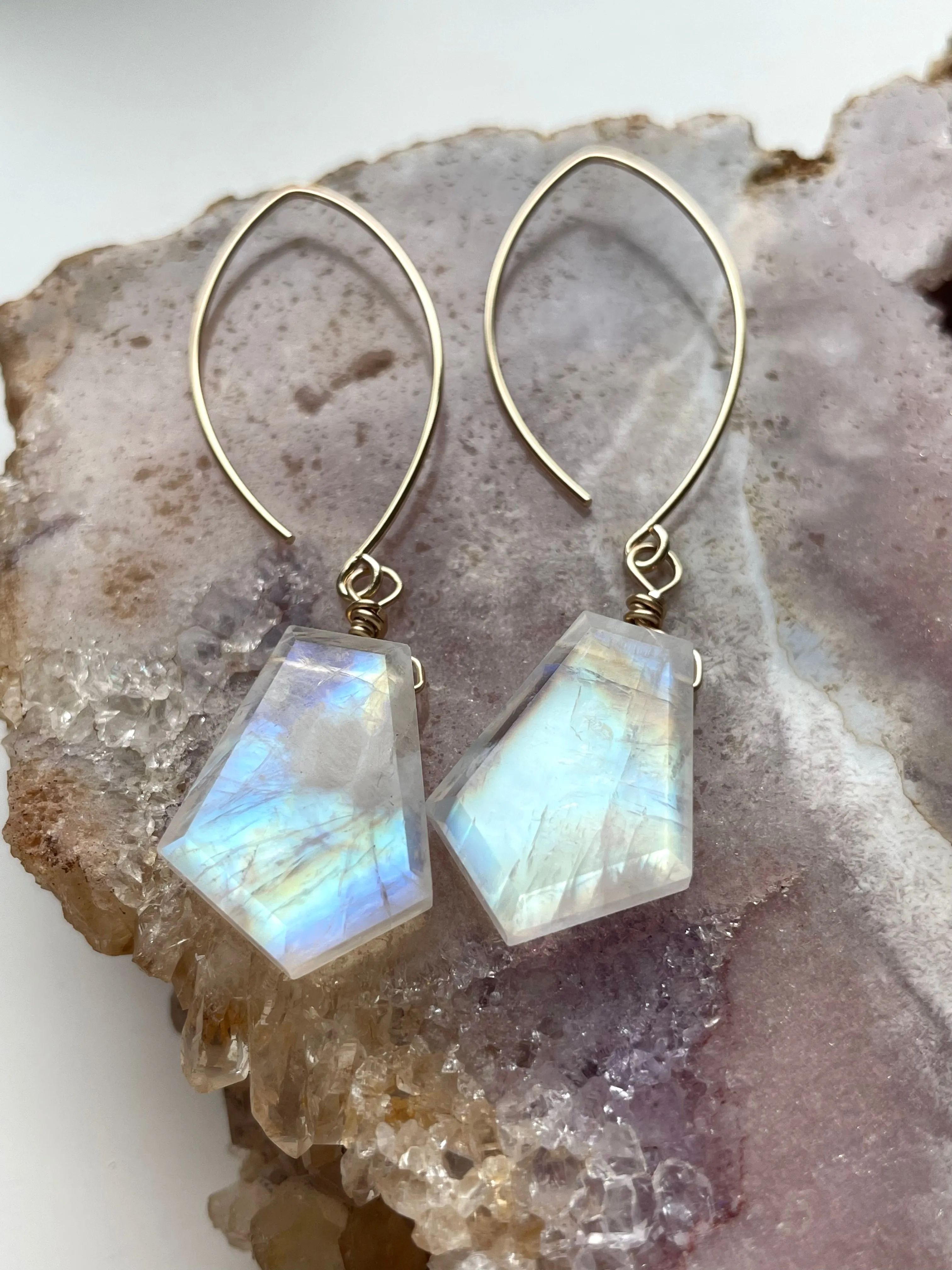 Rainbow Moonstone Earrings Drop Earrings Gold June Birthstone Earrings