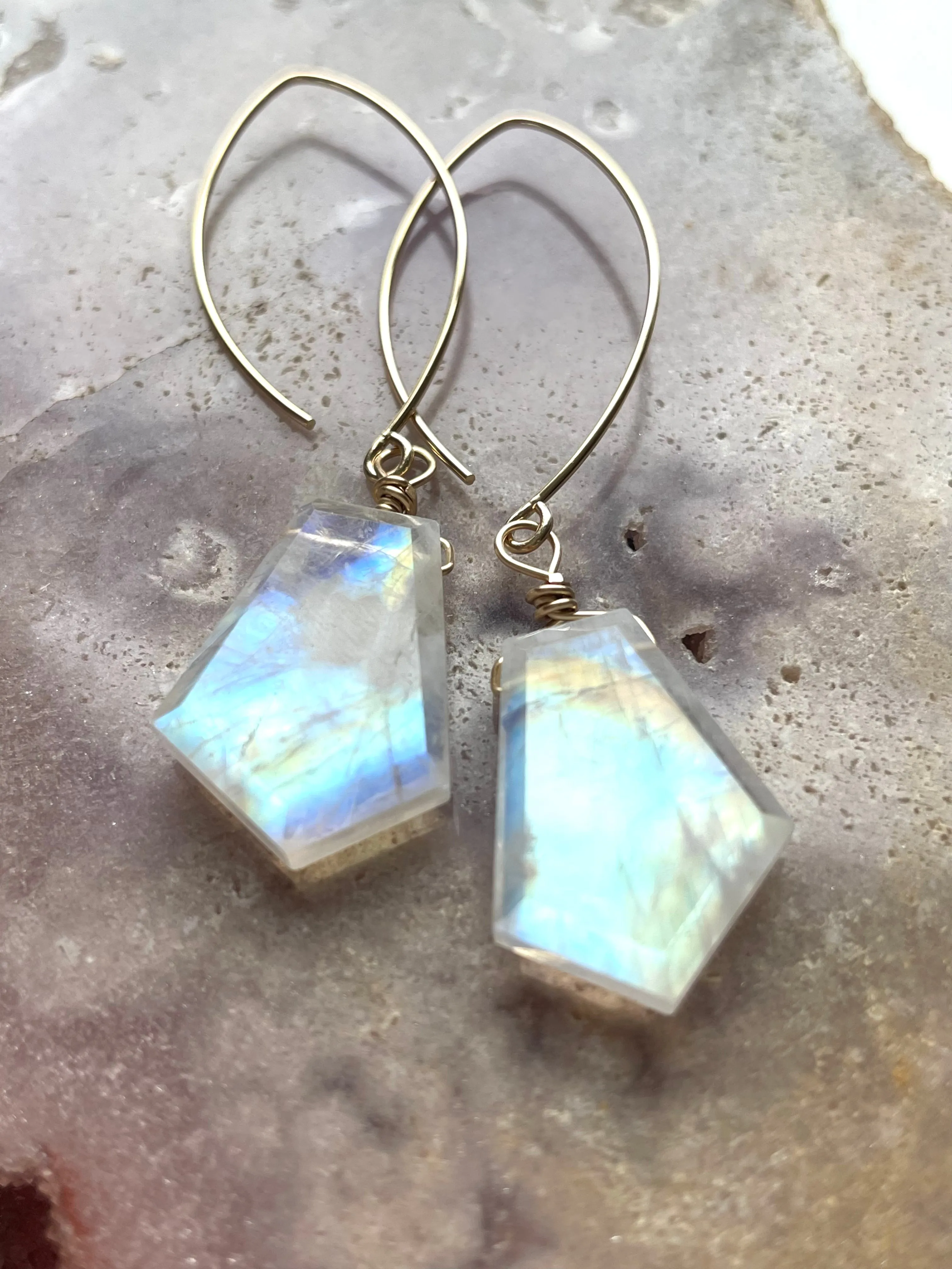 Rainbow Moonstone Earrings Drop Earrings Gold June Birthstone Earrings