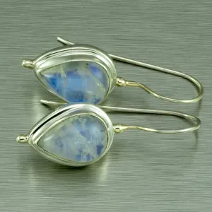 Rainbow Moonstone Pear Shape Earrings. 92.5% Sterling Silver