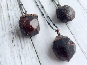 Raw garnet necklace | Raw garnet pendant on oxidized sterling silver chain
