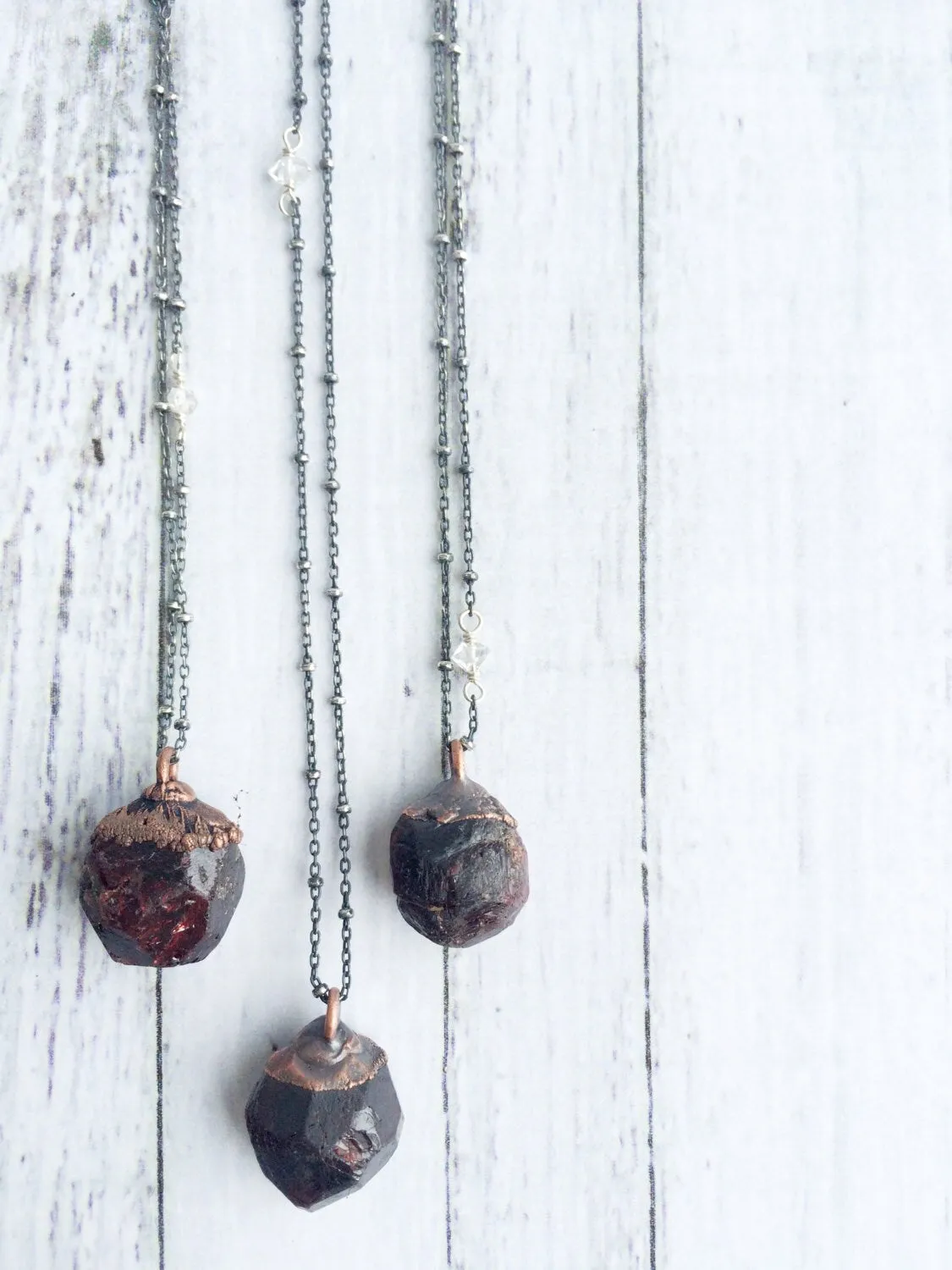 Raw garnet necklace | Raw garnet pendant on oxidized sterling silver chain