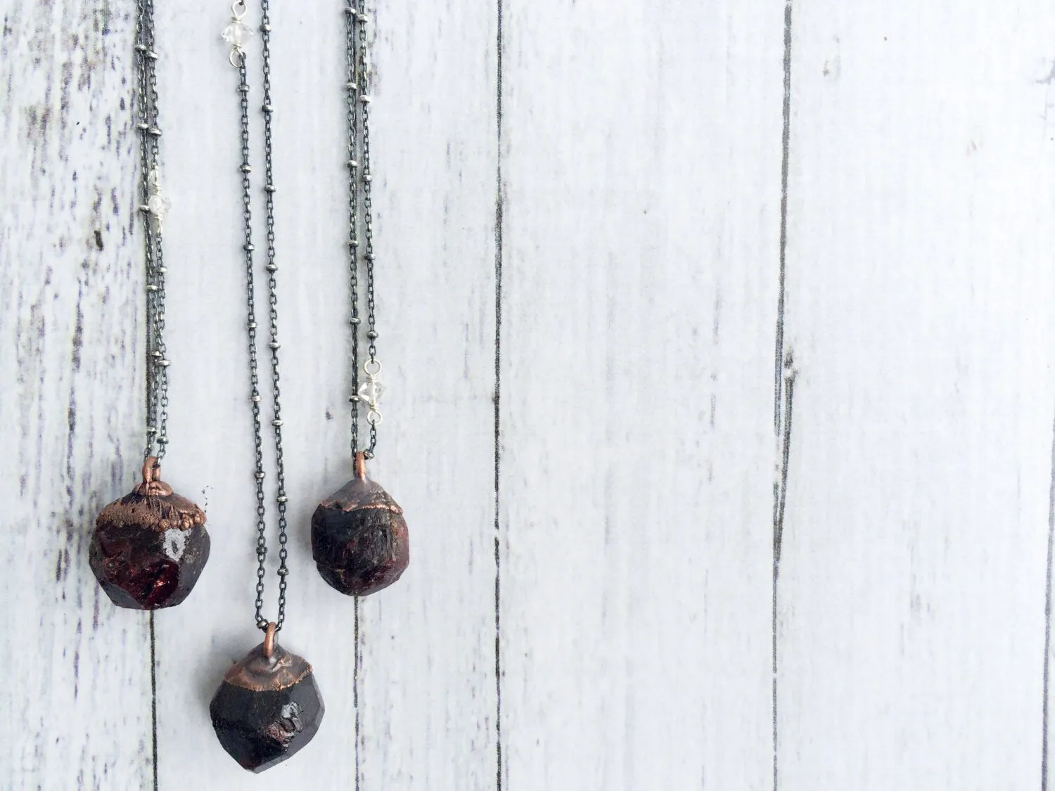 Raw garnet necklace | Raw garnet pendant on oxidized sterling silver chain