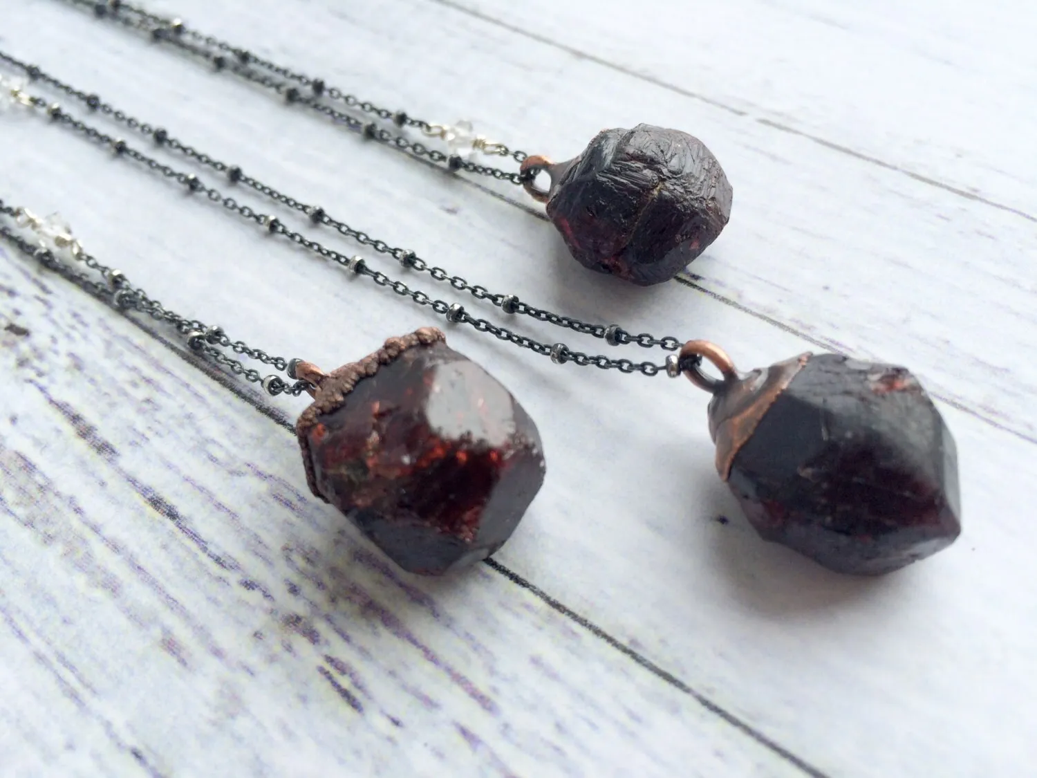 Raw garnet necklace | Raw garnet pendant on oxidized sterling silver chain