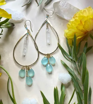 Raw Quartz Triple Stone Earrings