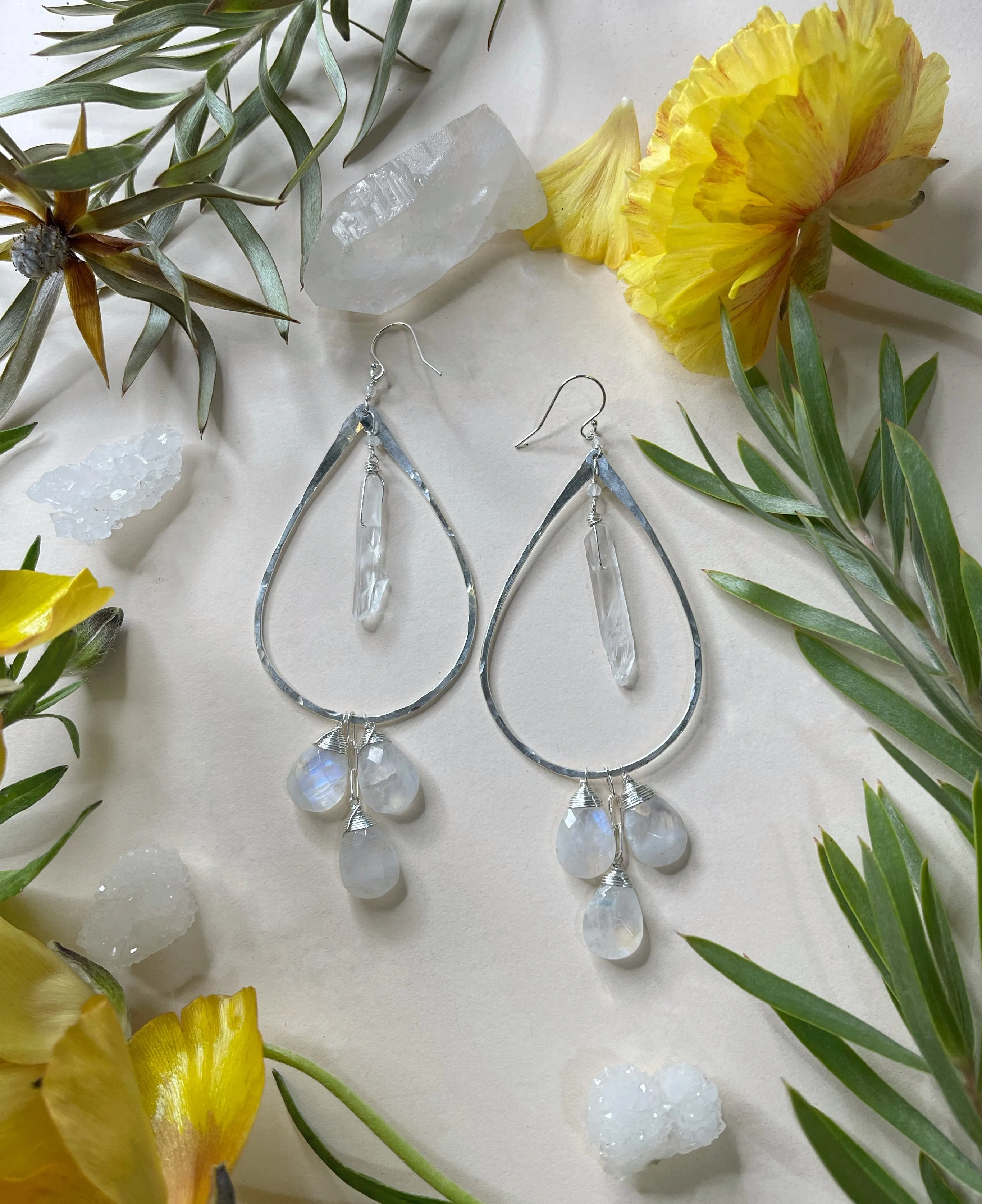 Raw Quartz Triple Stone Earrings