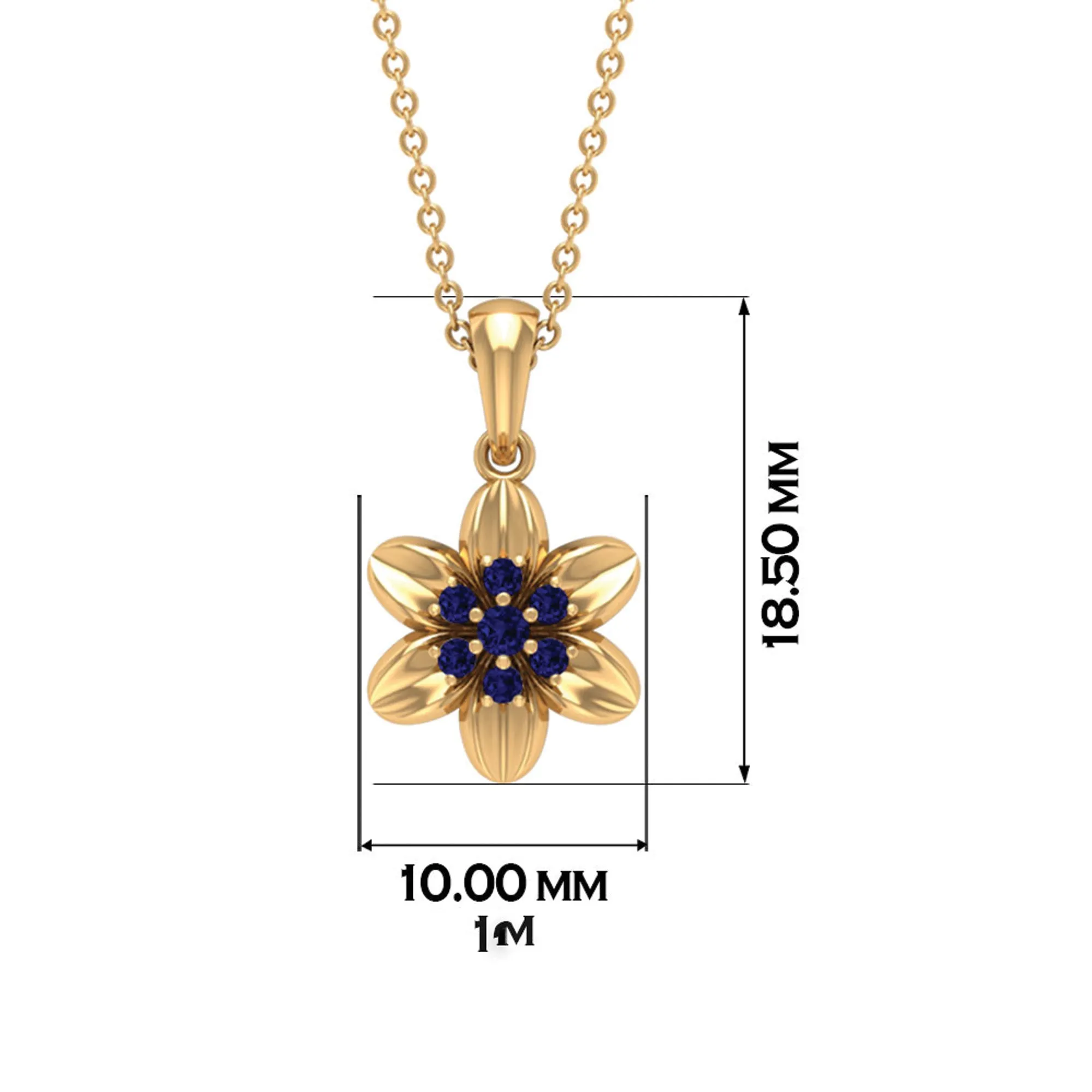 Real Blue Sapphire Flower Pendant Necklace