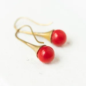 Red Coral Teardrop Earrings-WS