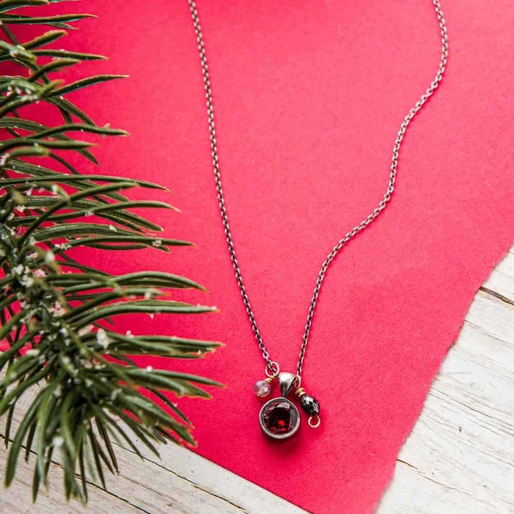 Red Garnet Cluster Necklace with Labradorite and Black Diamond