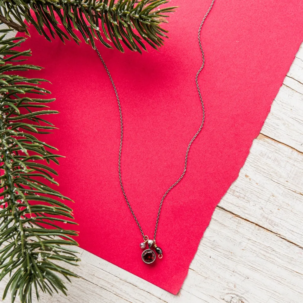 Red Garnet Cluster Necklace with Labradorite and Black Diamond