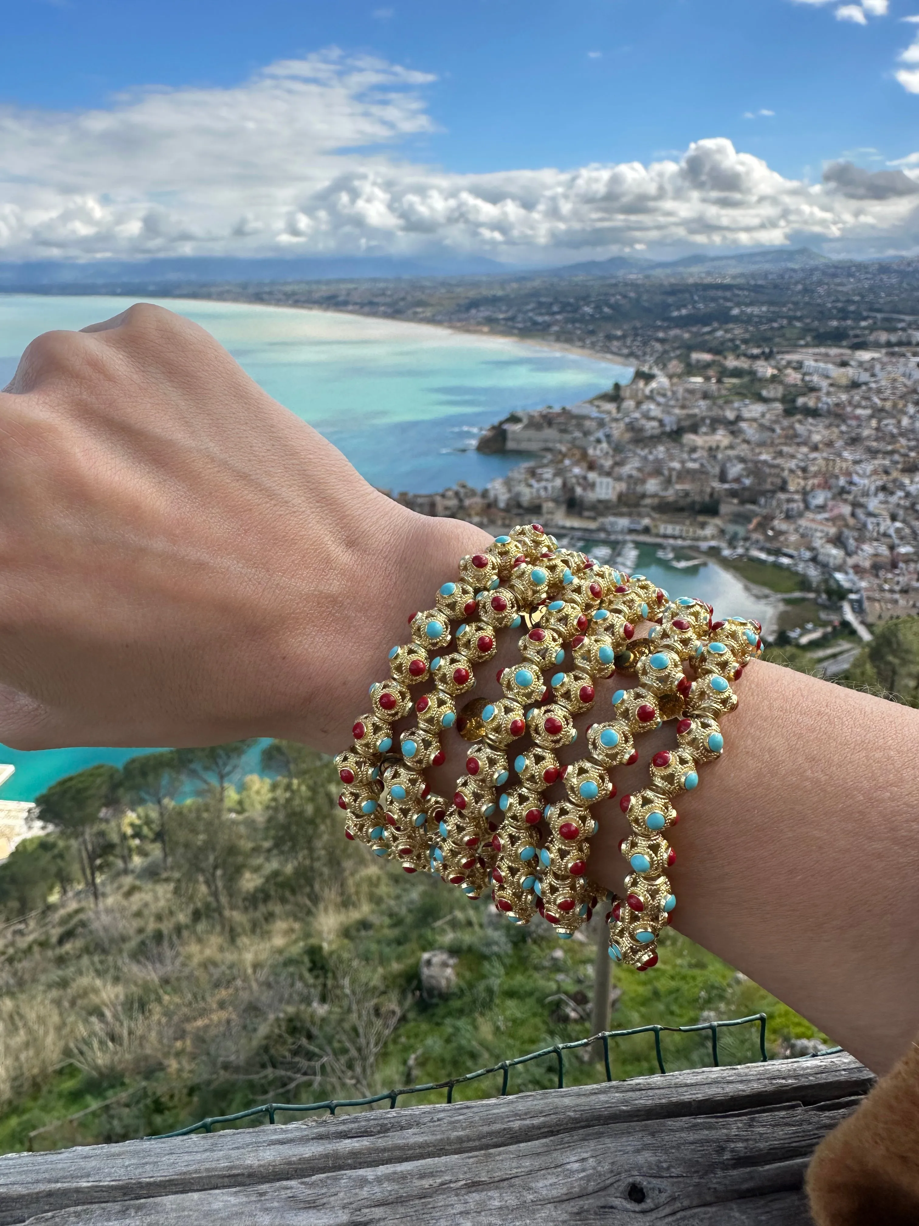 Red/Turquoise Filigree Bracelet