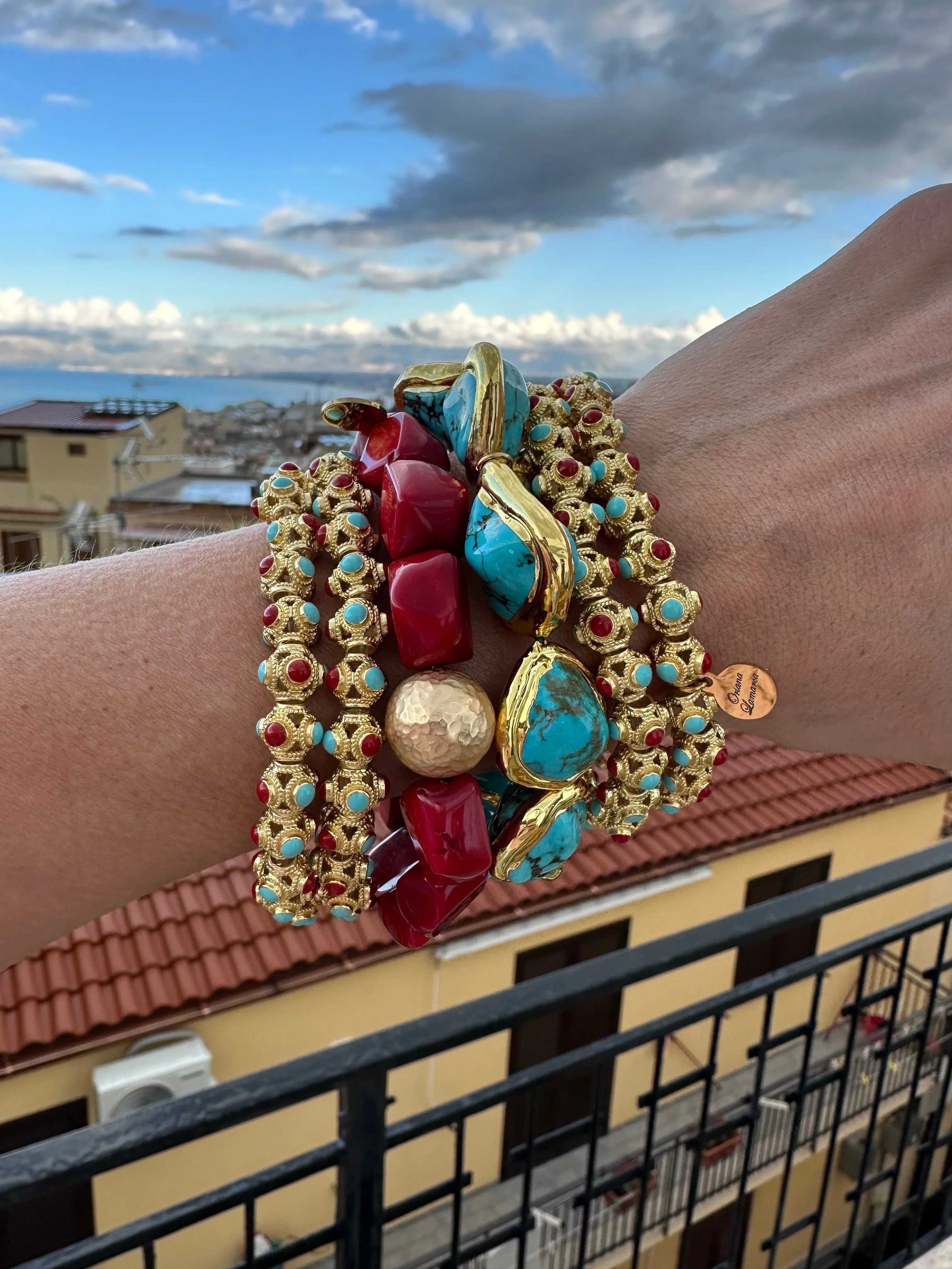 Red/Turquoise Filigree Bracelet