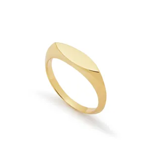 RG1932 Modern Marquise Promise Ring In Sleek Yellow Gold, Signet Ring