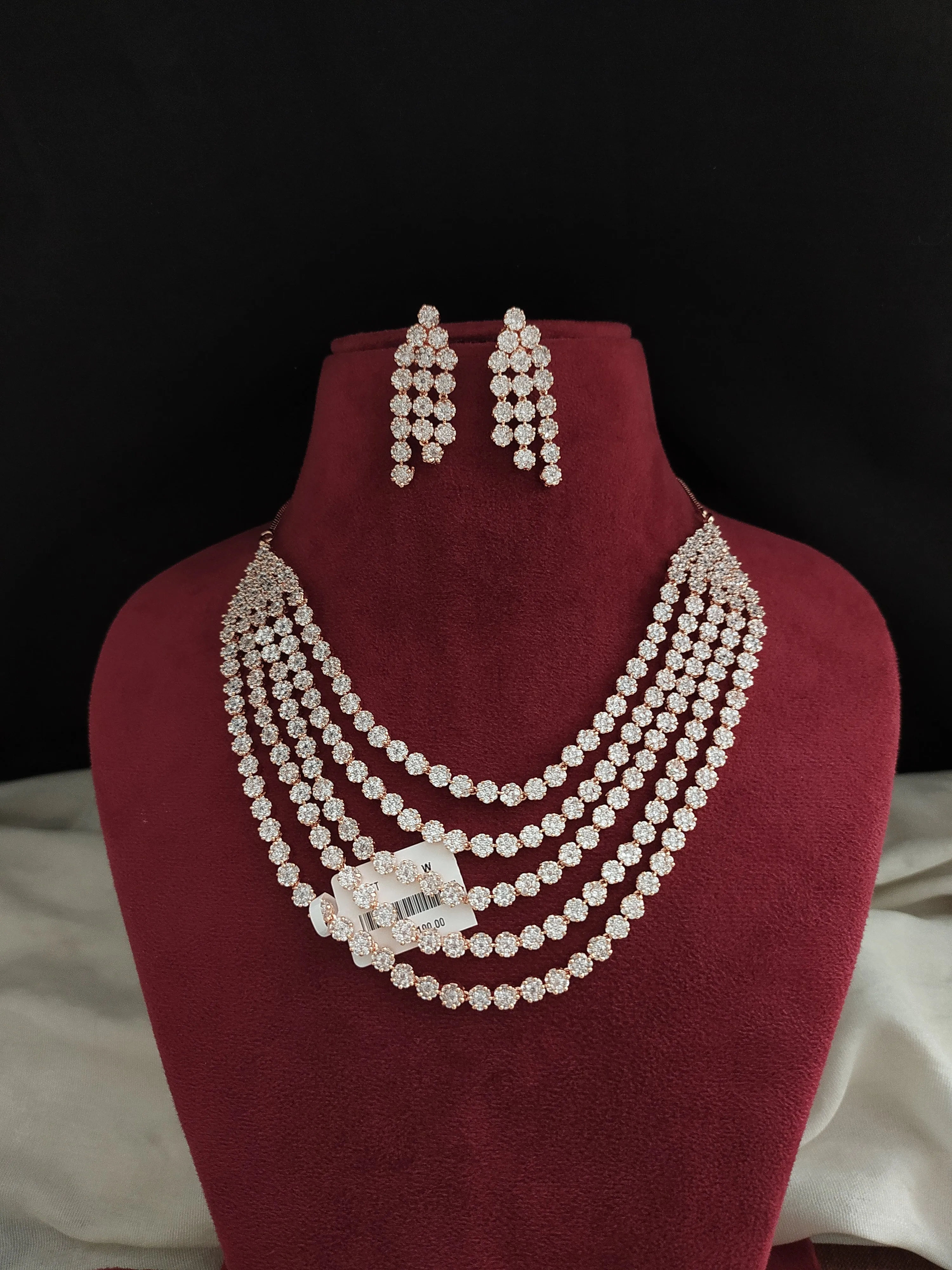 Rose Gold Polished Zircon Five Layer Long Set