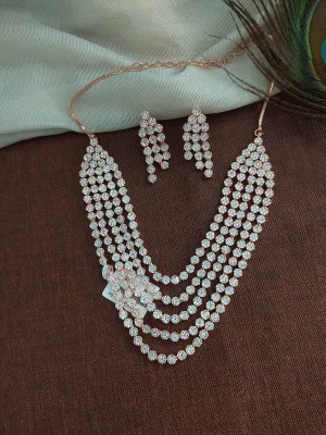 Rose Gold Polished Zircon Five Layer Long Set