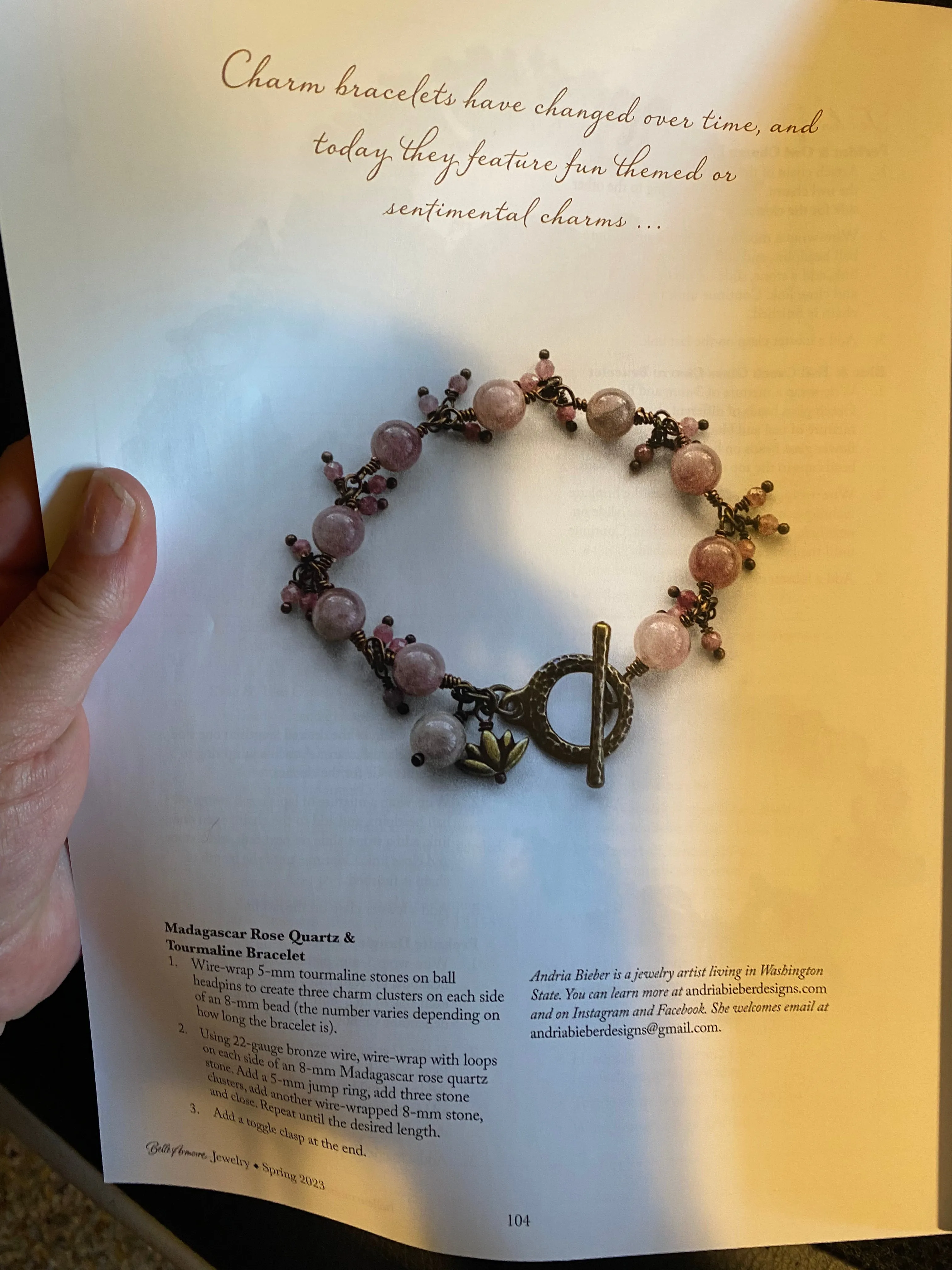 Rose quartz pink stone, Tourmaline pink stone, moonstone, wire wrapped, bronze metal bracelet.