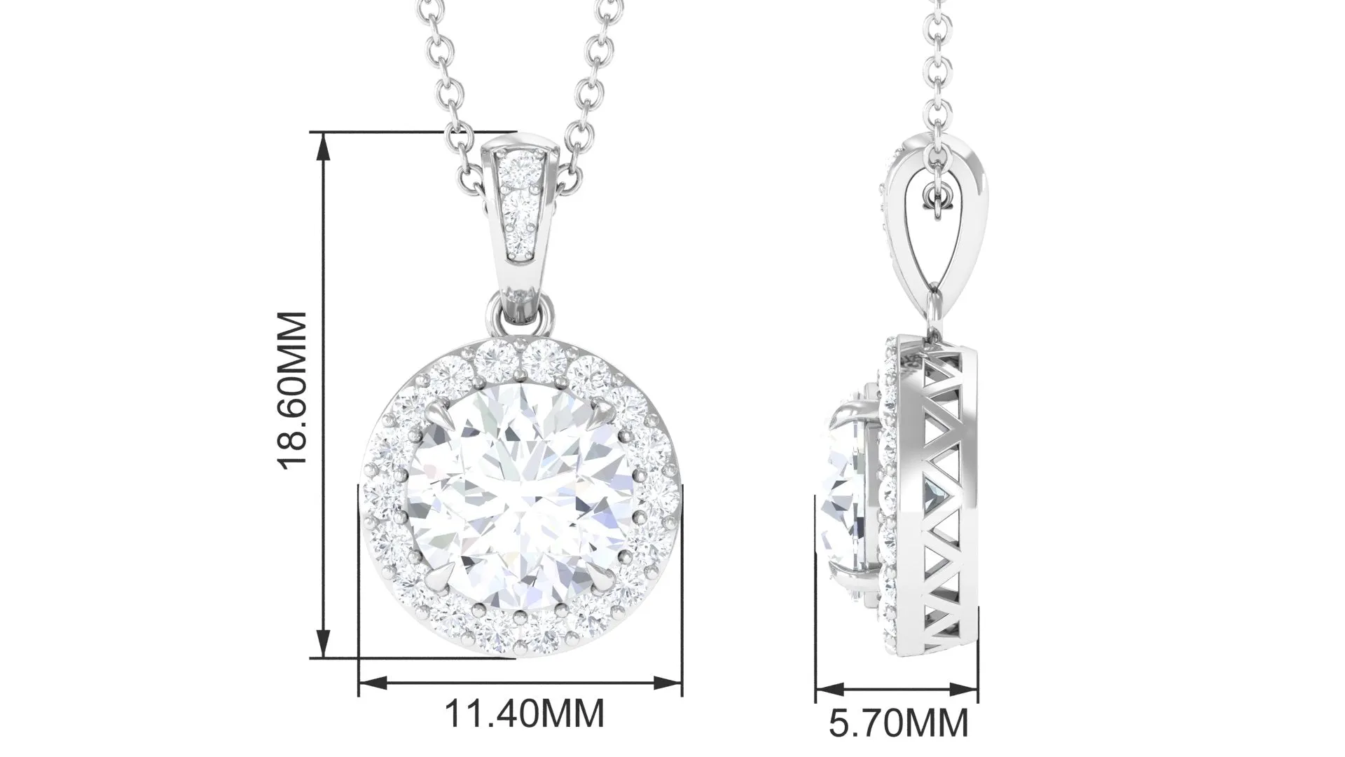 Round Cubic Zirconia Classic Halo Pendant