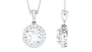 Round Cubic Zirconia Classic Halo Pendant