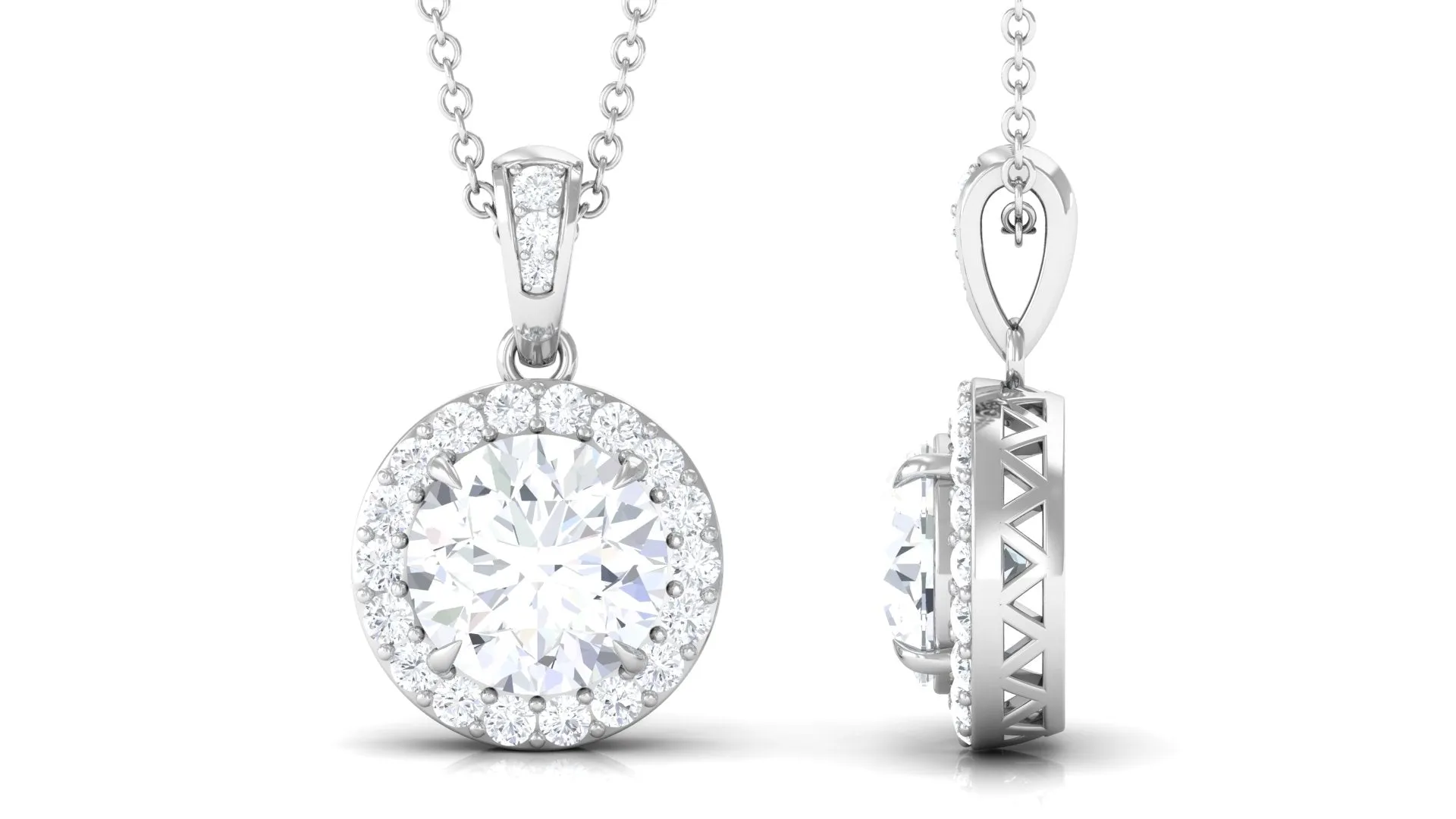 Round Cubic Zirconia Classic Halo Pendant
