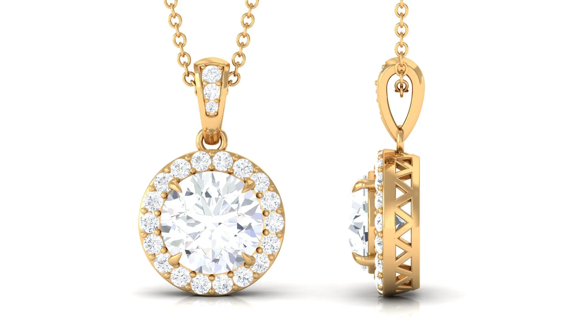 Round Cubic Zirconia Classic Halo Pendant