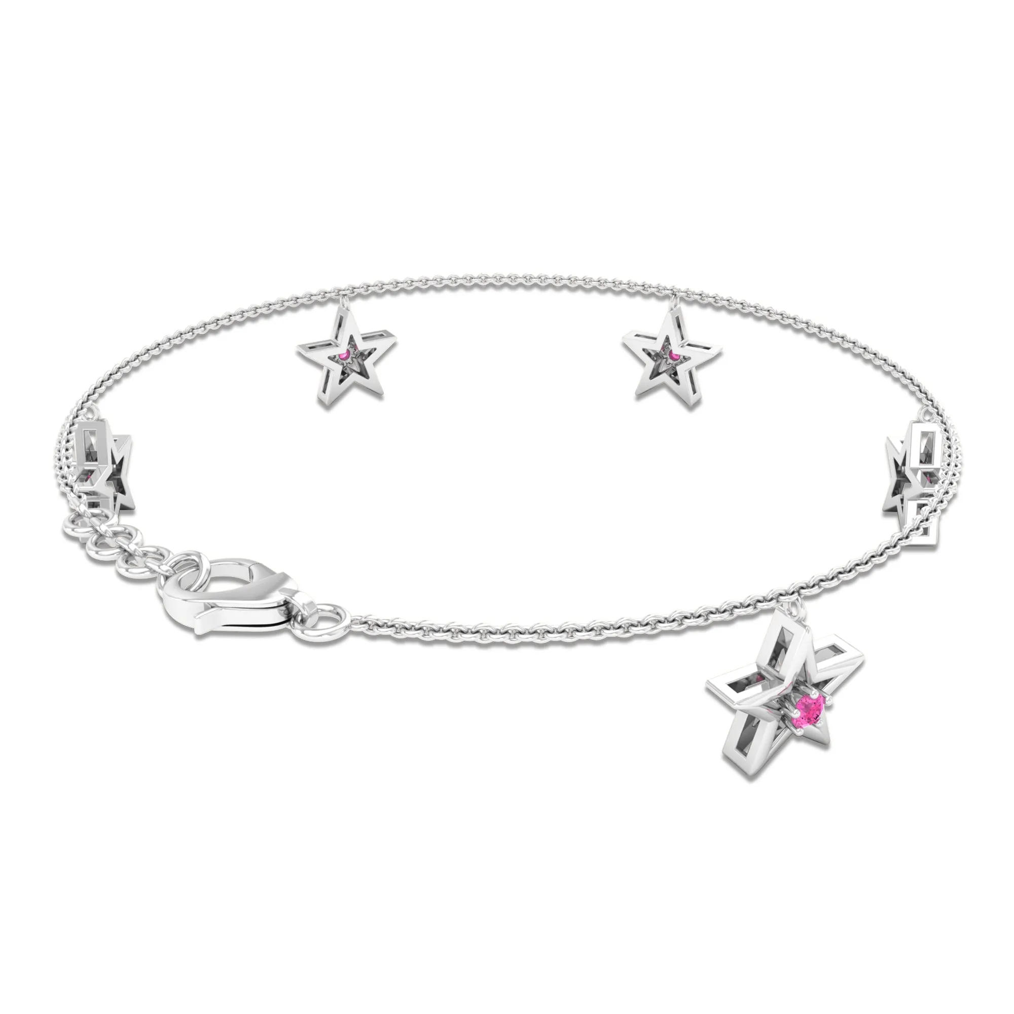 Round Pink Sapphire Star Charm Bracelet