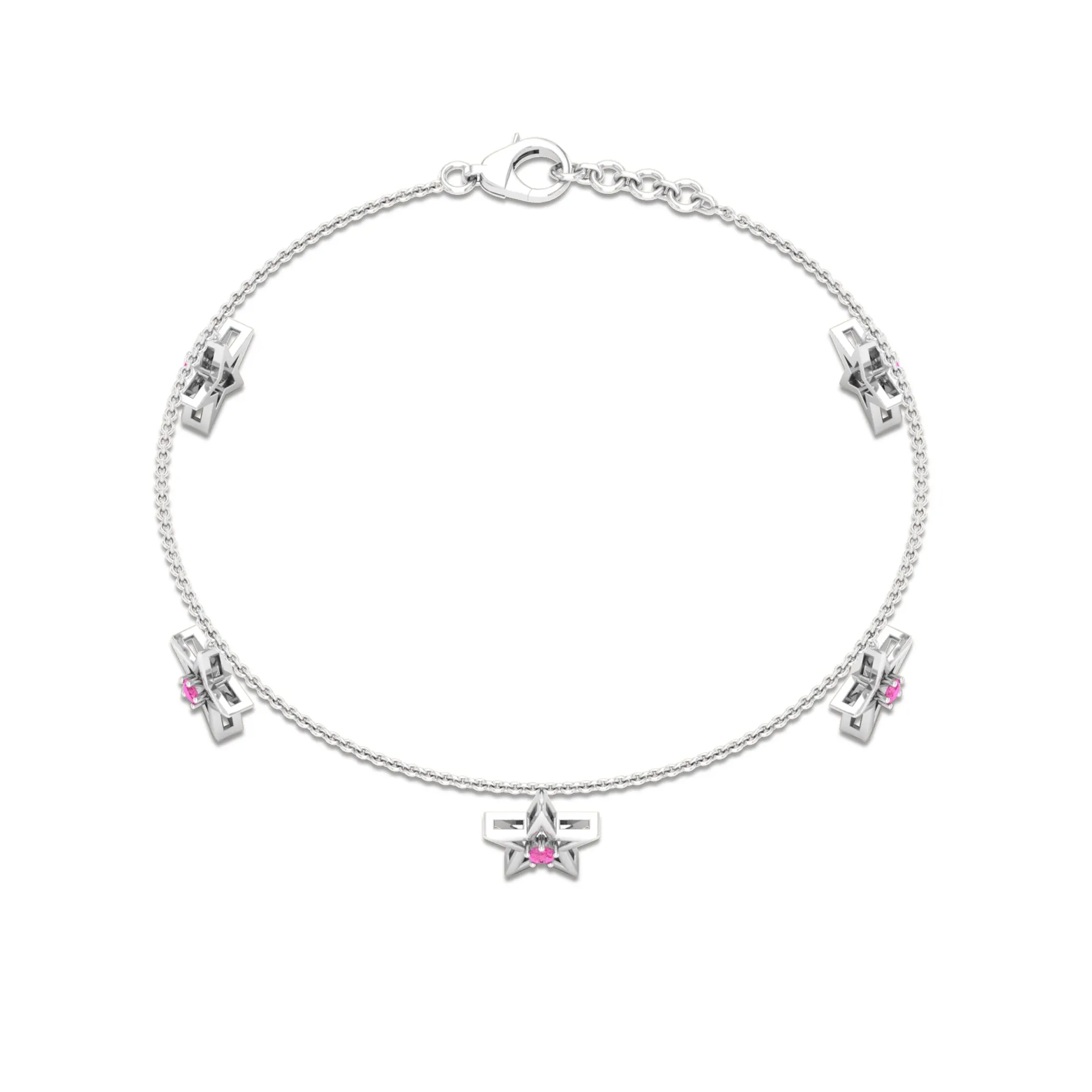 Round Pink Sapphire Star Charm Bracelet