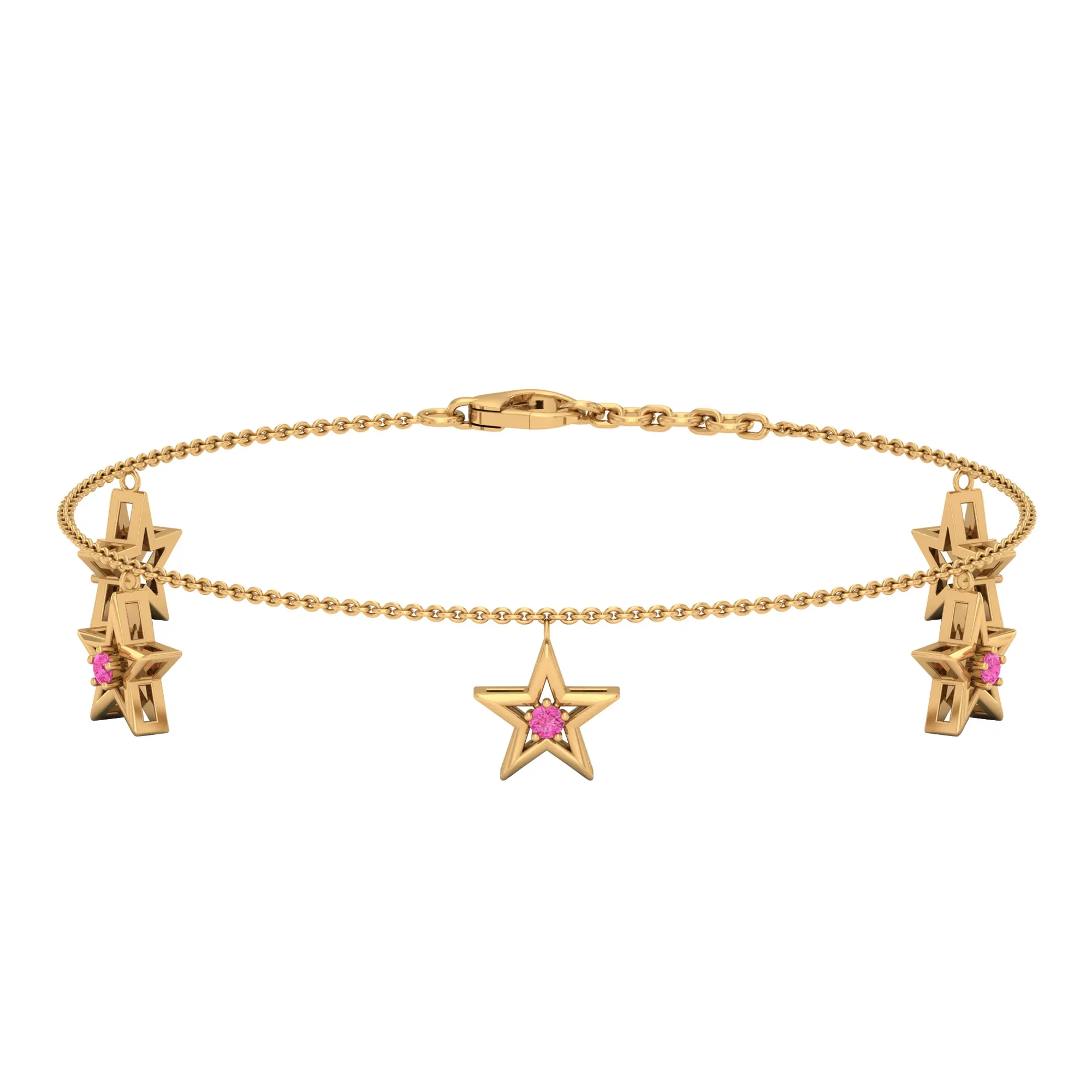 Round Pink Sapphire Star Charm Bracelet