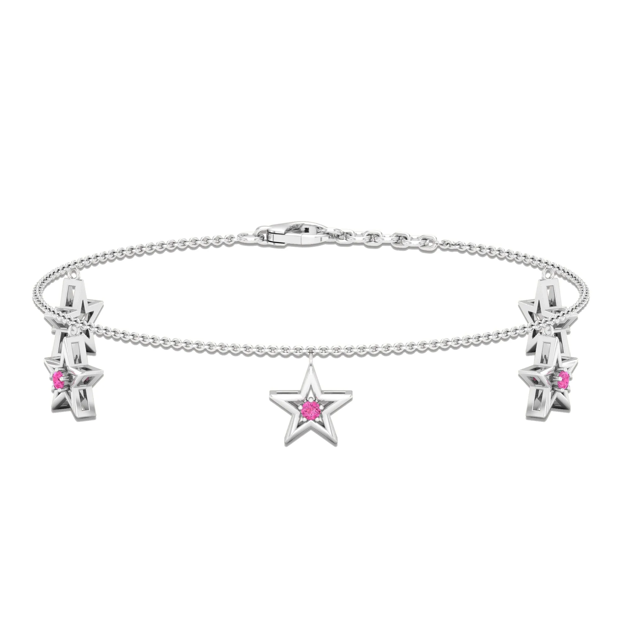 Round Pink Sapphire Star Charm Bracelet
