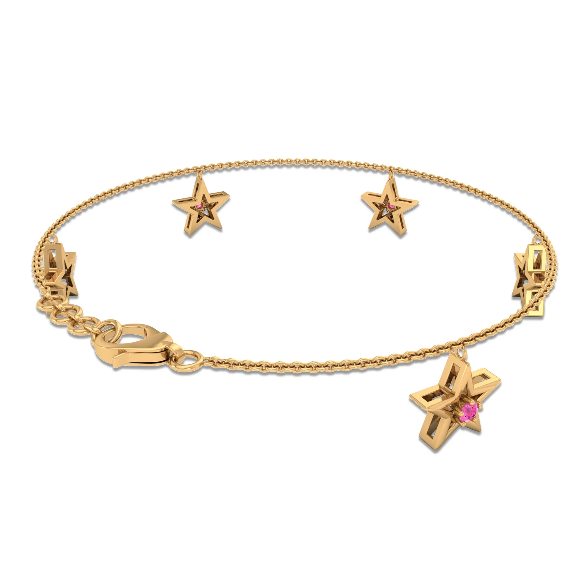Round Pink Sapphire Star Charm Bracelet