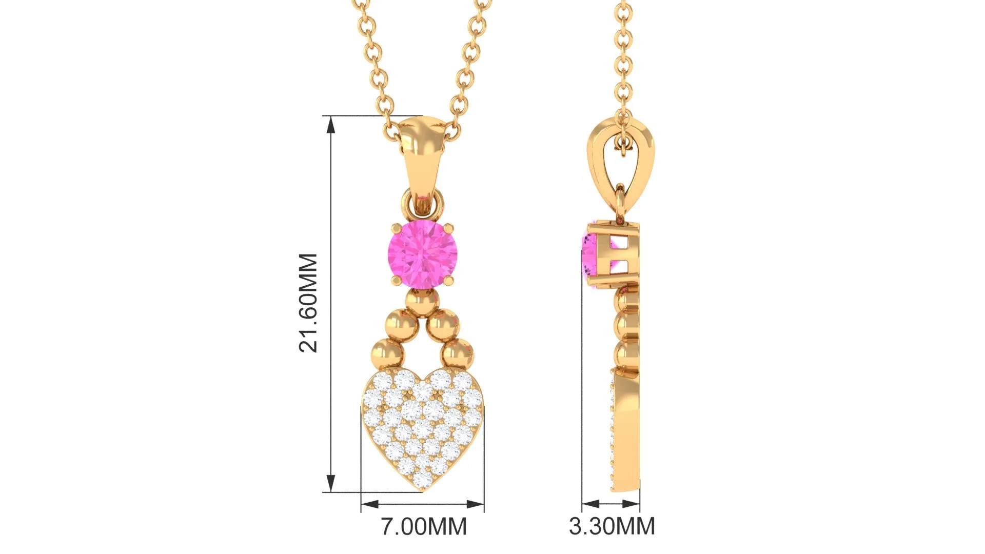 Round Shape Pink Sapphire and Diamond Heart Pendant
