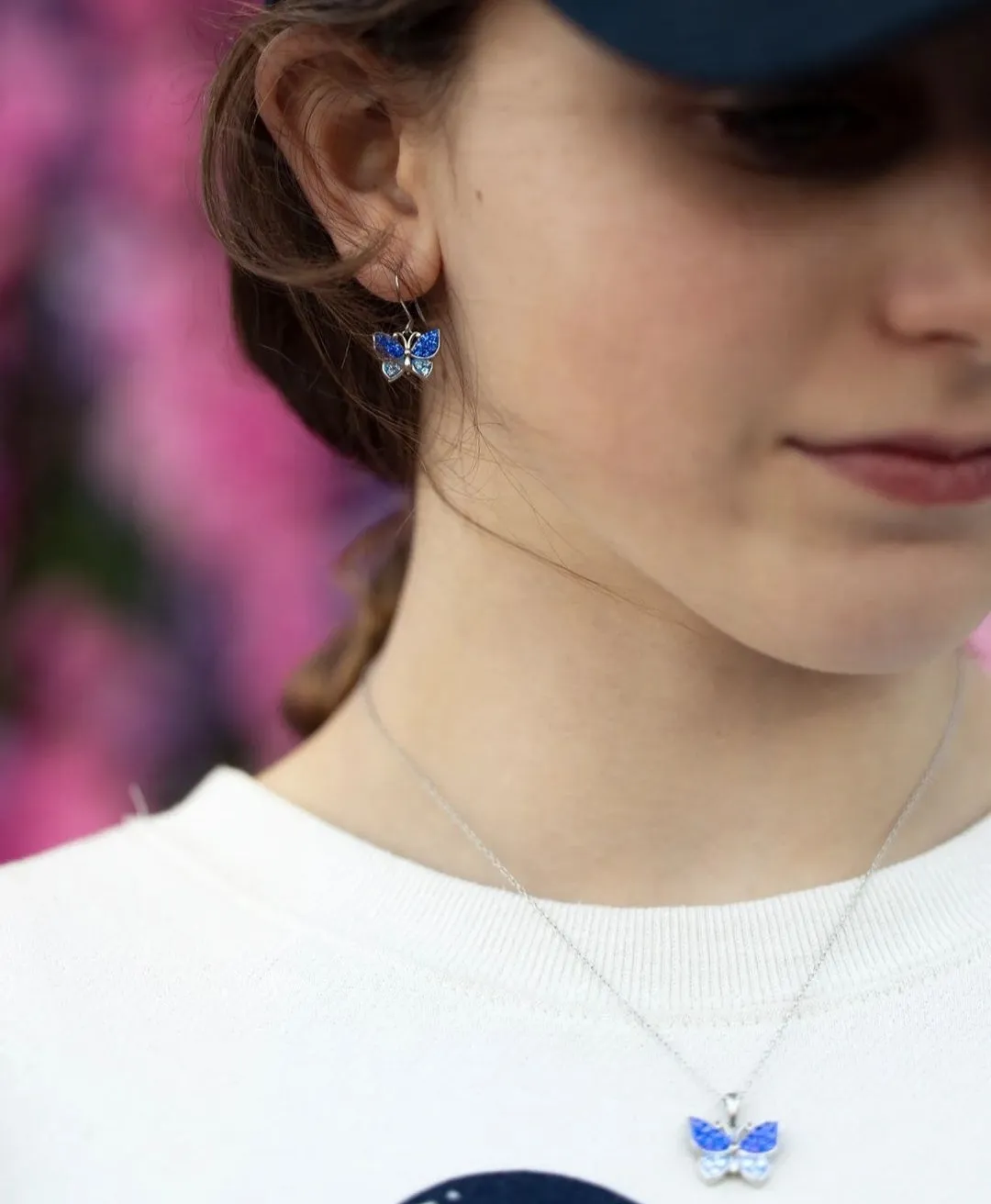 Sapphire Blue Butterfly Crystal Sterling Silver Dangle Earrings