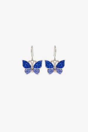 Sapphire Blue Butterfly Crystal Sterling Silver Dangle Earrings