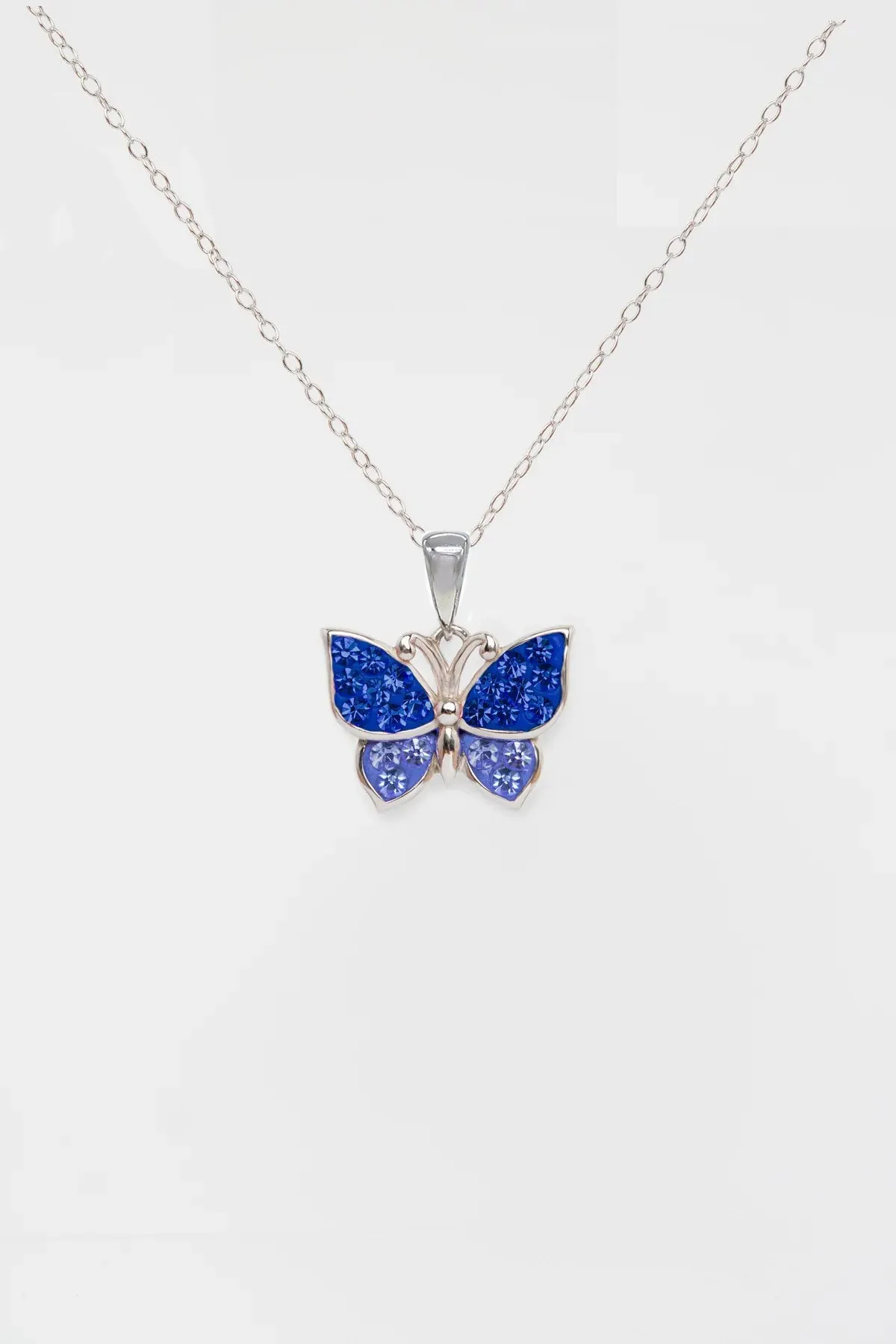 Sapphire Blue Butterfly Crystal Sterling Silver Necklace