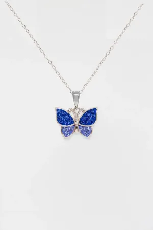 Sapphire Blue Butterfly Crystal Sterling Silver Necklace