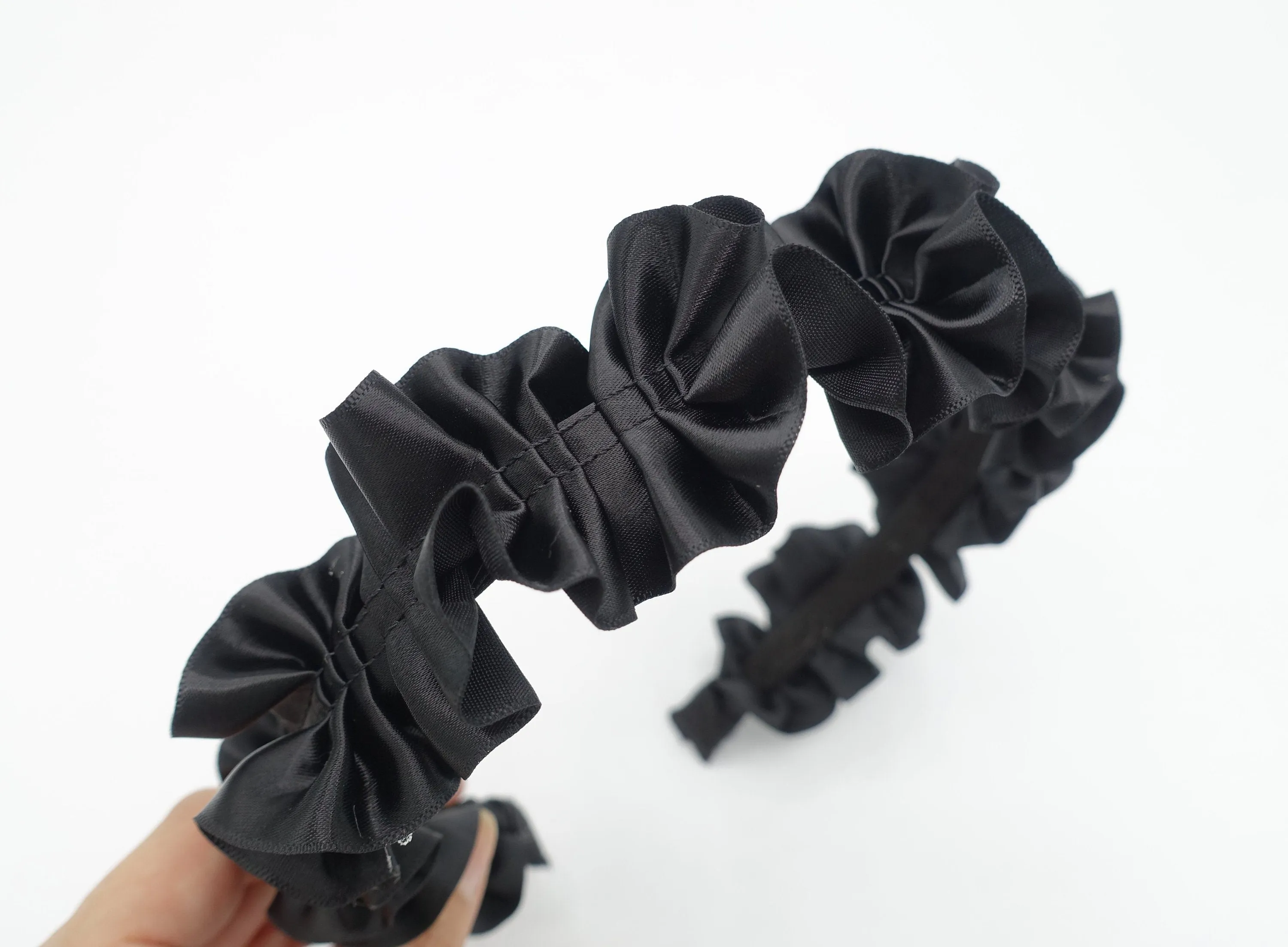 satin pleats flower headband glossy thin hairband for women